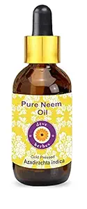 Deve Herbes Pure Neem Oil (Azadirachta Indica) with Glass Dropper 100% Natural Therapeutic Grade Cold Pressed for Personal Care, 50 ml