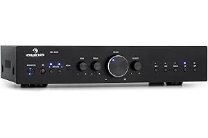 Auna Amplificatore Audio Stereo, Hifi, Impianto Casa, Controllo degli Alti, Subwoofer e Casse con Potenza 2 Canali, Telecomando, Ingresso AUX e Speakers