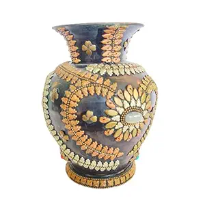 kaka jiji handicraft Antique Handcrafted Brass Flower Pot with Brown Colour Unique Handmade Design I Unique Flower Pot Design for Home Decoration I Office Decoration I Gifting Purpose I showpiece