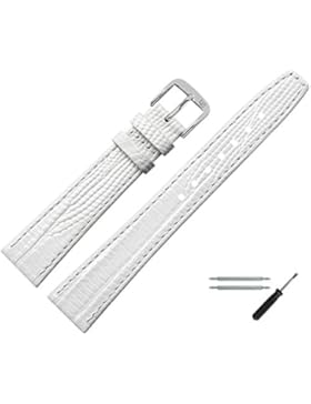 Uhrenarmband 16mm Leder Weiss Prägung, Teju, Glänzend, Mit Naht - Inkl. Federstege / Werkzeug - Uhrenband Mit...