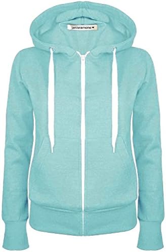 Angels UK New Women Ladies Plain Zip up Hoodie Mint 3XL