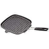 La parrilla grill cuadrada de Le Creuset es ideal para hacer suculentas carnes, aves y verduras al grill. Es muy fácil de usar: basta utilizar un pincel de silicona para engrasar la superficie con un poco de aceite o mantequilla, calentar durante unos 5 minutos a fuego medio/bajo e ya estará lista para hacer deliciosas recetas al grill. El mango abatible fenólico no calienta y es perfecto para mover la parrilla en la cocina y servirla en la mesa. Este mango también se puede extraer con facilidad para utilizar la parrilla en el horno