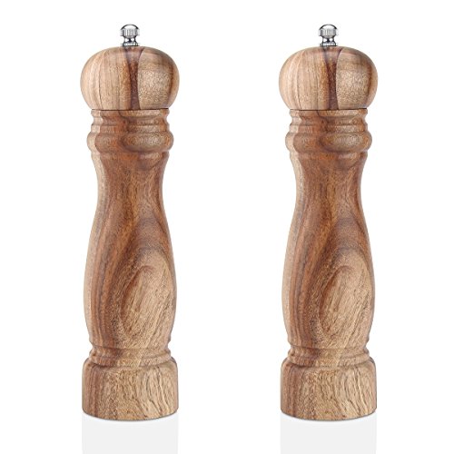 Casefashion Pfeffermühleset 2 Stück Gewürzmühler aus Echtholz für Peffer Salz Flieder Basilikum Eingebaute Keramik Messer - 6
