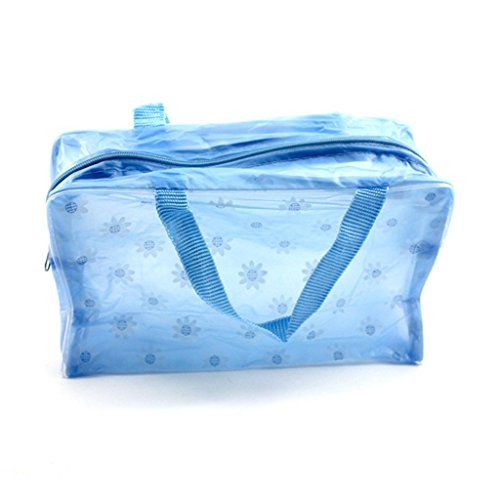 Damen Wasserdicht Blumen Transparent Make-up Tasche Kosmetik Beutel Bade Blau