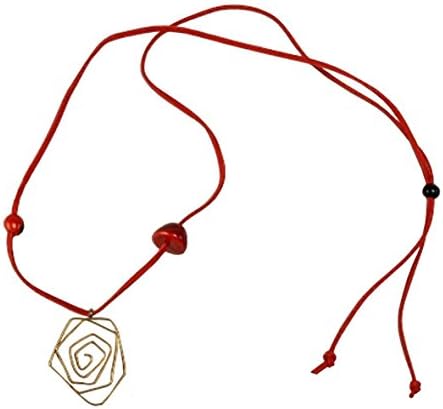 Gold tone spiral pendant necklace with red tagua nut jewelry