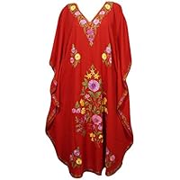 Womens Kimono Maxi Caftan Cotton Embellished Red Long Caftan Dress 3XL