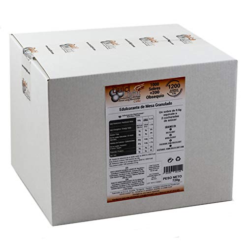 DULCILIGHT CAÑA 1000+200 Obsequio Total 1200 Sobres, EDULCORANTE Granulado Gourmet CON EL SABOR NATURAL DEL AZUCAR MORENO