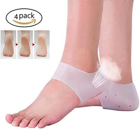 Tospanic 4 pieces Plantar Fasciitis Heel Cushion Foot Sleeve gel heel protector Heel Cushion Foot Sleeve Heel Moisturizer Efficient Remedy For Sore 2 Pairs (Transparent)
