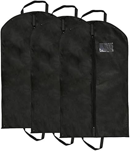 Pack of 3 40" Suit Cover Carrier Bag with Handles Breathable Collapsible Portable Fit for Household Storage and Traveling，Black， 60cm x 100cm (24" x 40" )