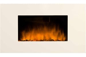 CHEMIN'ARTE Chimenea eléctrica de pared con calefacción White Loft, Efecto de Llama LEDs- Chimenea decorativa bajo consumo - Mando a distancia