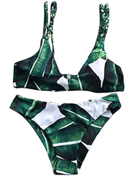 Bikini Set Damen, DoraMe Frauen Push-up Bademode Blätter Drucken Badeanzug Geflochtenes Verband Strand Badebekleidung
