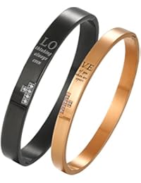 Flongo Pulseras para Parejas, LOVE Brazaletes Acero Inoxidable Pulseras de Amor, Enamorados Brazaletes Negro Oro Rosa, Original Regalo para San Valentín/ Navidad, Un par