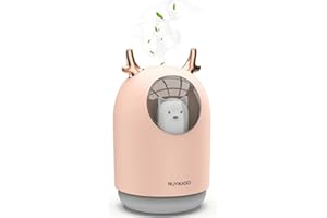 NUYIKASO Humidificateur d'air bébé Chambre Ultrasonique Silencieux avec Diffuseur d'huiles Essentielles 7 Couleurs de Lumière 12 Hd'arrêt Automatique, 300 ml