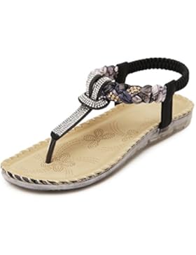 KE1AIP Frauen Sommer Einfache Böhmen Perlen Rhinestone Sandalen flache Schuhe Clip Toe Römische Sommer Strand...