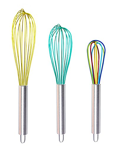 VECELO Silikon und Edelstahl Schneebesen Rührbesen Set 3-teilig，Ei und Milchaufschäumer Geschirr für mischen,Schlagen,Rühren - 2