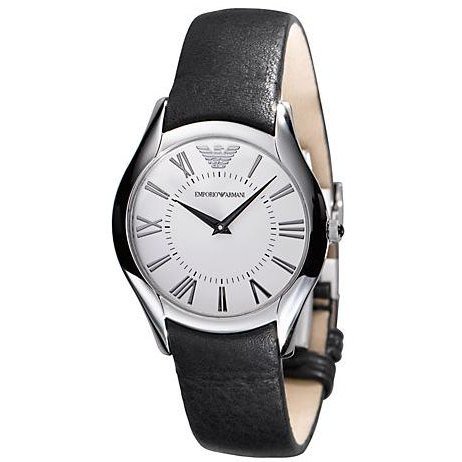 Emporio Armani Classic Collection Women's Quartz Watch with White Dial Analogue Display and Black Leather Strap AR2021