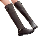 TianWlio Boots Stiefel Schuhe Stiefeletten Frauen Herbst Winter Freizeit Schuhe Volltonfarbe Schnalle Rutschfeste Runde Zehe Lange Schlauchstiefel Weihnachten Braun 39