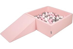 KiddyMoon Area di Gioco in Schiuma con Quadrato Piscina di Palline (200 Palline) per Bambini, Rosa:Bianco/Grigio/Rosa Chiaro