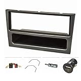 Radioblenden Set für Opel Corsa C ab 09/2000 auch Sport, Combo 3. Generation ab 01/2002, Agila A (Typ oHAF68) 1. Generation, Vivaro A ab 01/2000, Omega B2 ab 01/2000, Meriva A ab 01/2001, Vectra C 2002 bis 2004 vor Facelift, Astra G bis 2004, Farbe: grausilber / dunkelsilber / charcoal metallic, Setinhalt : Radioblende, Radioadapterkabel auf ISO Klemme 15/30 drehbar, Radioausbauschlüssel, Antennenadapter, USB-Lade-Adapter 1000mA für Zigarettenanzünder