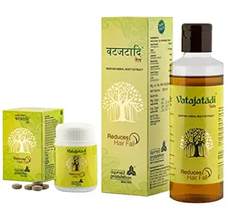 AYURVED PRATISHTHAN Banyan Root Extract Vatajatadi Vati Hair Loss Supplement 60 tabs | Vatajatadi Hair Oil 200 ml Pack of 2 Combo | For All Hair Types | For Men & Women