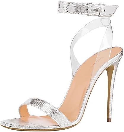 SYYAN Women's Transparent Open Toe Pump Patty Dress Sandals, Silver, 34
