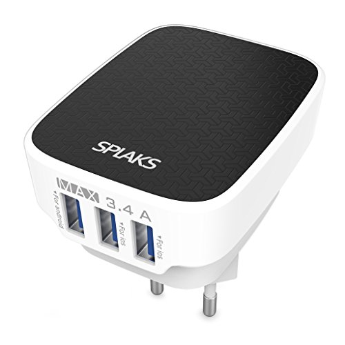 USB Ladegerät, Splaks [Built-in Safety Protection] 3-Port Schnell Aufladen Ladestecker Ladeadapter Ladegerät Charger USB-Netzteil mit Smart-Detective Technologie für iPhone iPad Tablet Samsung Galaxy, HTC, Sony, LG, Nexus,Motorola usw.EU-Stecker, schwarz