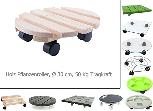 HRB Rolluntersetzer Pflanzenroller versch. Tragkräfte 30-200 Kg (Holz rund, Ø30 cm, 50 Kg)