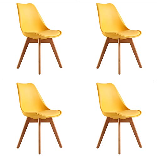 WV LeisureMaster Sedia da Pranzo/Ufficio con Faggio Wooden Legs Soggiorno, Sala da Pranzo, caffè Negozi, Set di 4, Giallo