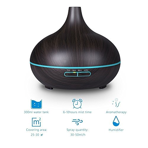 Aroma Diffuser , 300ml Luftbefeuchter Ultraschall Humidifier Aromatherapie Diffusor für Babies Kinder Haus Yoga Büro usw.?Holzmaserung) - 3