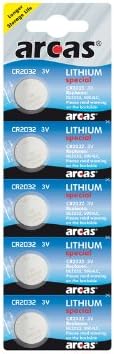 Arcas 13705032 Lithium Button Cell Battery CR2032, DL2032 Pack of 5)