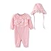 Produktbild Bekleidung Longra Neugeborenes Baby Mädchen Spitze Strampler Bodysuit Playsuit Kleidung Set + Mütze Hüte Baby Langarm Overall Spielanzug Babykleidung (0-18Monate) (50CM 3Monate, Pink)
