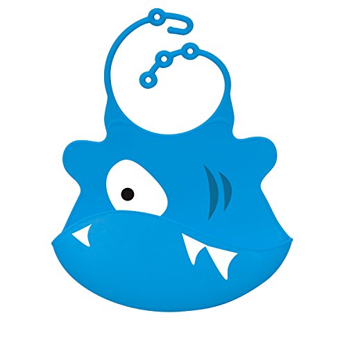 SODIAL(R) Bibs soft silicone bibs with crumb catcher Blue Shark