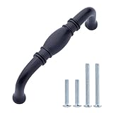 Longitud del tirador: 9,42 cm Tirador tradicional, para armario de cajones, 9,42 cm de longitud (centro del orificio de 7,62 cm), Negro liso, Paquete de 10