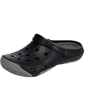 Herren Clogs Pantoffel Schuhe Gartenschuhe Hausschuhe gefüttert - Schwarz und Taupe