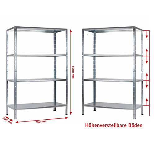 Regal Steckregal verzinkt Metall 137x75x30cm Regalsystem Steckregalsystem 4 Metall-Böden Traglast 200kg einfache Montage durch Stecksystem kein Verschrauben Schulte - 3