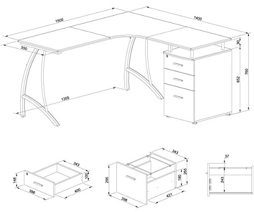 Large Corner Computer Desk with 3 Drawers and A4 Filing Matching other Piranha Beech Effect Home Office Furniture - Regal PC 28b