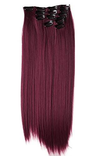 PRETTYSHOP XXL 8 pcs full Head Set Clip In Hair Extensions Hairpiece Smooth Straight Heat-Resisting 24" burgundy red # 118 CES10