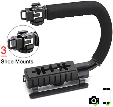 Professional Handheld U/C-Shaped Grip - TWZ Smartphone Video Enhancement Kit with 3 Integrated Accessory Hot-Shoe Mount