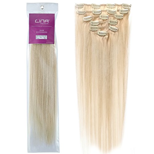 Lina Silky Soft Human Hair Women Clip In Straight Extensions Hairs #60 Light Blonde