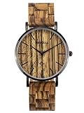 Alienwork Herren-Armbanduhr Quarz schwarz mit Holz-Armband gelb Ultra-flach Slim-Uhr Natur-Holz