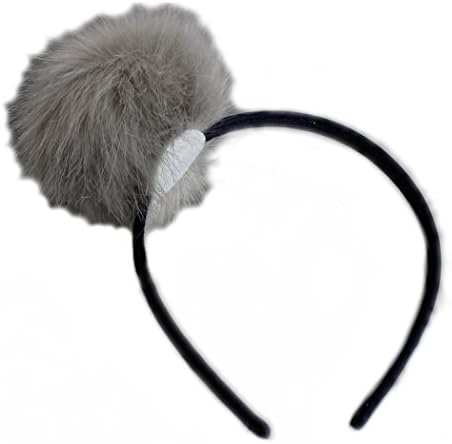 1 x Luxury Ribbon Wrapped Hair Band with 3" Faux Fur Pom Pom Head Alice Band (Smokey Grey)