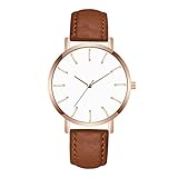 LANSKIRT Unisex Männer Lederband Analog Quarz Runde Armbanduhr Uhren (Braun)
