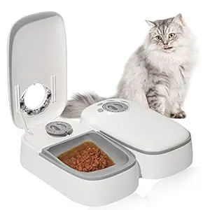 PeTnessGO Automatic 2 Meals Cat Feeder, Pet Feeder with Timer, Timed and Portion Control for Dry or Semi-Moist Food, Food Dispenser for Cat and Dog, 48-Hour Timed