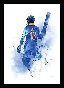 BIRDS MIND Art Wall Hanging Synthetic Wood Virat Kohli Photo Framed Poster Boys Room Living Bedroom Home Room Wall Art Frames L x H 9.5 Inches x 13 Inches