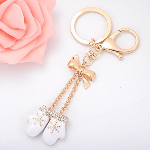 MZP Car key chain exquisite snowflake small gloves diamond key chain fashion cute bag pendant jewelry , white gloves 4051