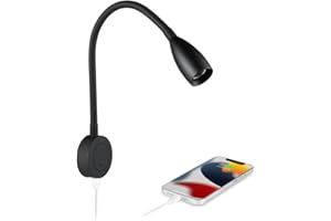 Obeaming Lámpara de lectura LED 12V, Luz de Lectura Junto a la Cama regulable flexible cuello de cisne, para Autocaravana Furgo Barco Van, Equipado Cargador USB&Pulsador Regulador