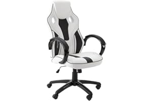 X-Rocker Maverick Gaming Racing Desk Chair, Adjustable Computer Office Chair with Mid-Back Support, PU Leather Height Adjustable Swivel Base with Natural Lumbar Support Curve - WHITE/BLACK