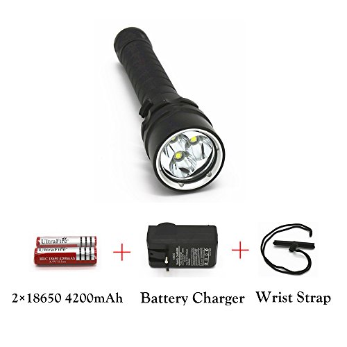 ONEGenug Diving Tauschenlampe Tauchlampe 3x CREE XML L2 4800lm LED Taschenlampe bis 100m Flashlight Tauchlampe mit Ladegerät und Akku - 2
