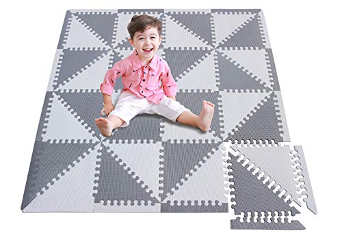 Preisvergleich Produktbild Puzzlematte für kinder schaumstoffmatte eva schaumstoff foam - puzzle spielmatte spielteppich-puzzleteppich baby schaumstoff für Kid Dreieck-Puzzle Grau und weiß Größe(139x139x1cm) 050Z3510HUI