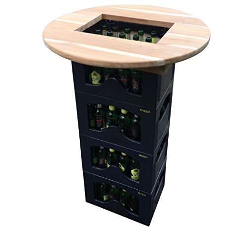 KMH®, Bierkasten - Stehtisch / Tischaufsatz - ECHT TEAK! (Ø = 70cm) (#102155)